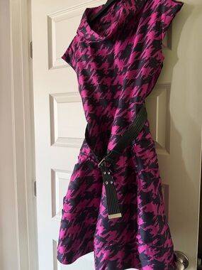 Marc by Marc Jacobs Pink and Black Patterned Midi Dress. ASO Gossip Girl